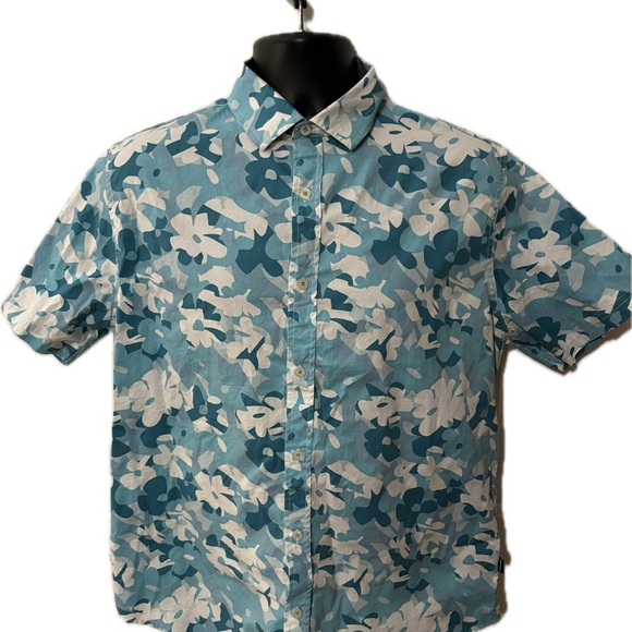 DKNY Teal and White Floral Men's Shirt - Picture 1 of 1